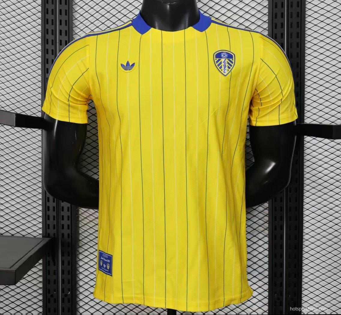 Player Version 25/26 Leeds United Retro Home Yellow with Vertical Stripe Pattern Jersey