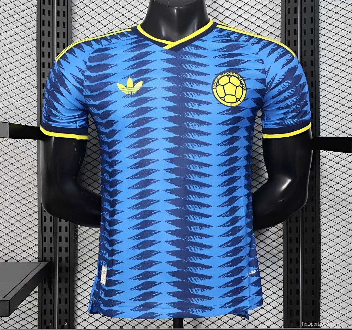 Player Version 2026 Colombia Away Blue with Zigzag Wave Pattern Jersey