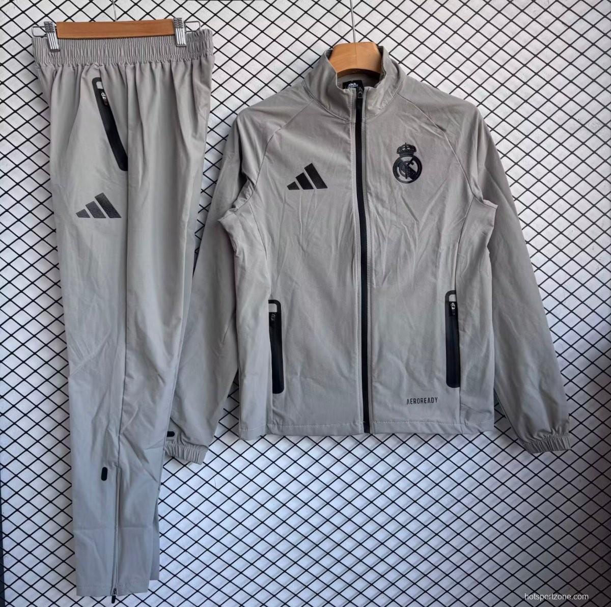 25/26 Real Madrid Grey with Black Full zipper Jacket Tracksuit+ long pants