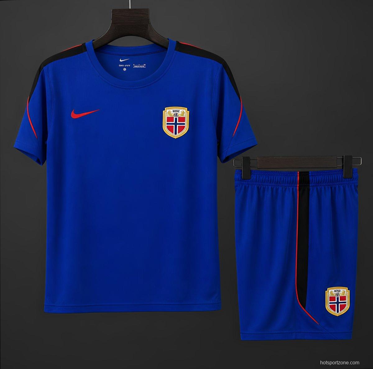 2026 Norway Away Training Blue/Red Jersey + Shorts Set