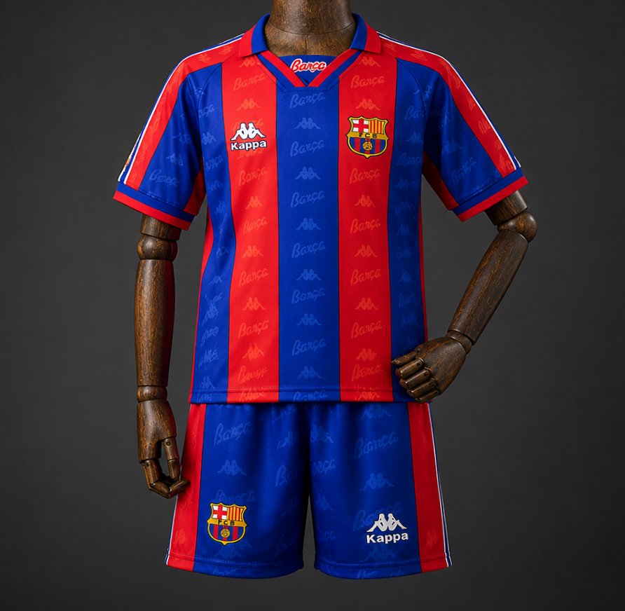96/97 Kids Barcelona Home Retro Kit Jersey Size 16-28