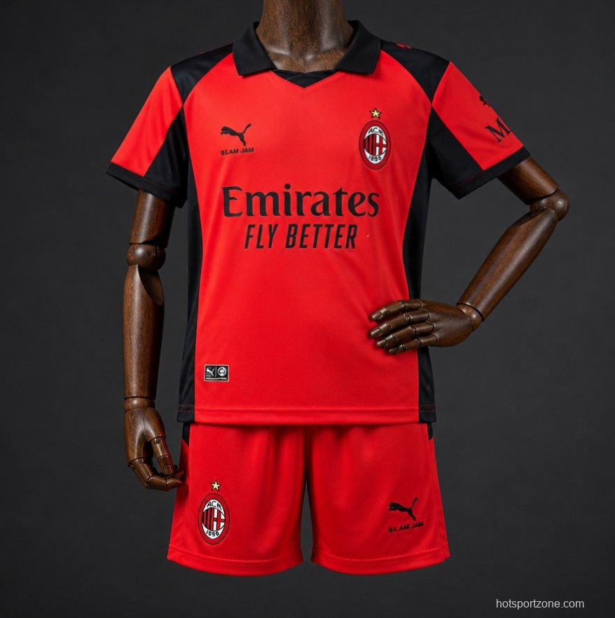 25/26 Kids AC Milan x Slam Jam Limited Edition Long Sleeve Red Forth Jersey