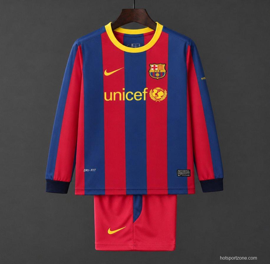 Retro Kids 10/11 Barcelona Red Blue Home Long Sleeve Jersey