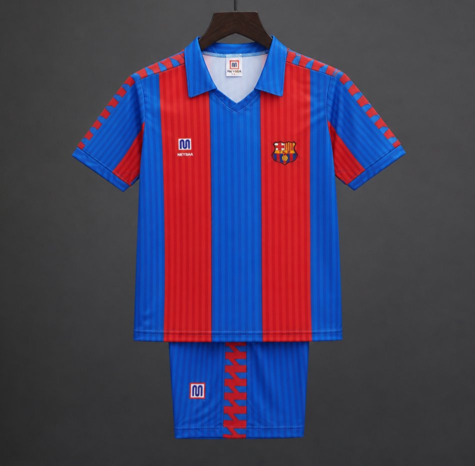 Retro 1989/92 Kids FC Barcelona Blue & Red Stripe Home Jersey