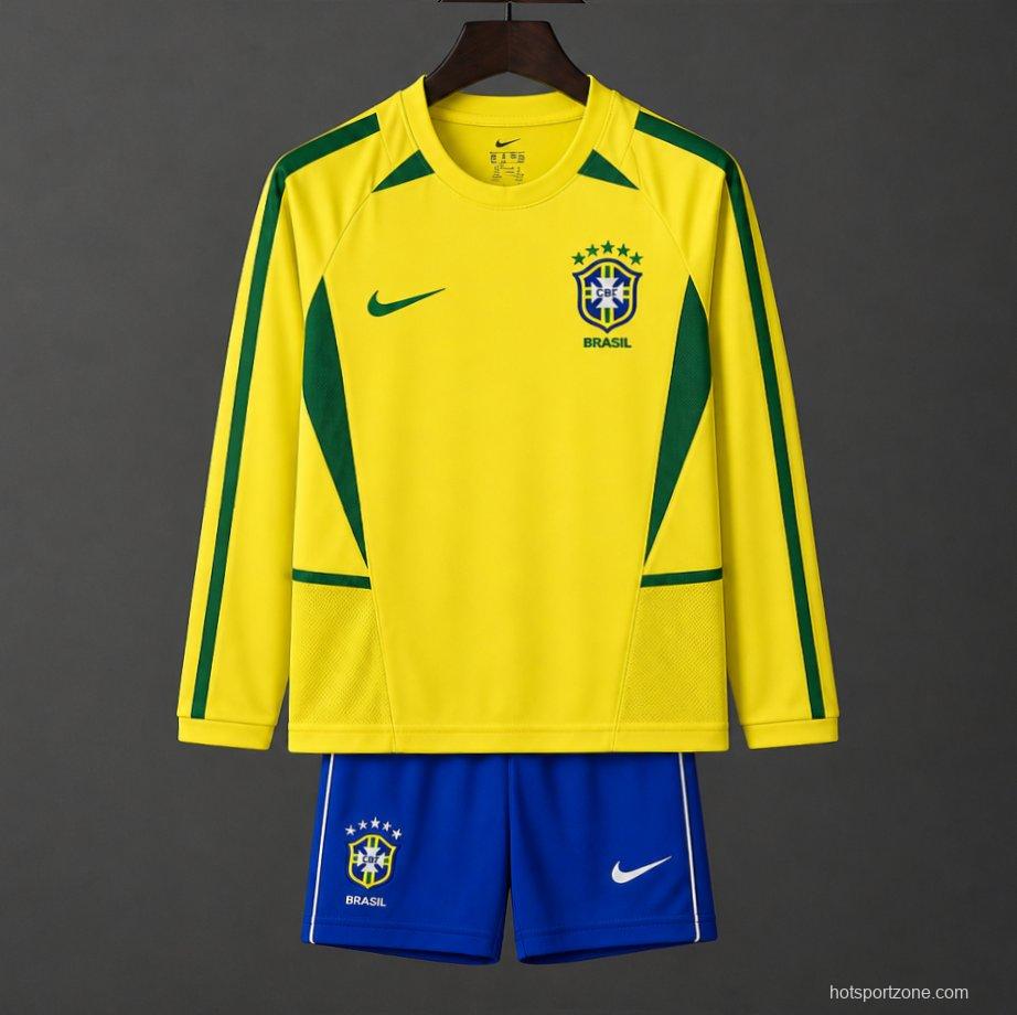 Retro Kids 2002 Brazil Home Long Sleeve Jersey