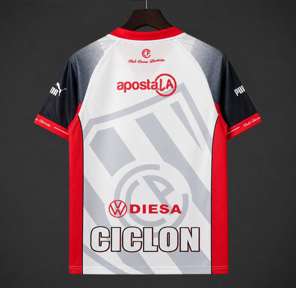 2026/27 Cerro Porteño White with Navy Blue Sleeve Away Jersey